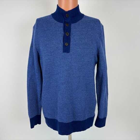 UNTUCKit Sorensen Sweater Mens Size L Blue Cross Stitch Merino Wool - Picture 2 of 5